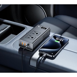 200W Car Power Inverter, OMEiT DC 12V to AC 110V Converter with Fast Charger 2 USB-A (36W), 2 USB-C (20W) Ports, Dual AC Outlets, Car Plug Adapter Outlet with LED Display for Laptop Phones, Black