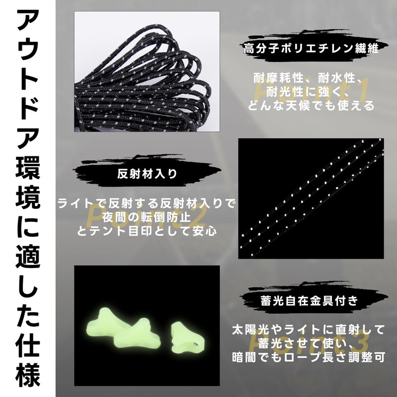 Dyneema Rope Guy Rope, 0.08 inch (2 mm), Tent Rope,