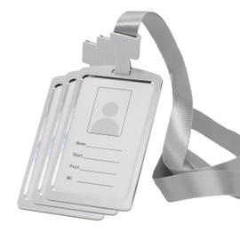 BAWAKO Aluminium ID Card Holder with Neck Strap, ID Card Holder Made of Durable Plastic, ID Badge Holder (Silver)