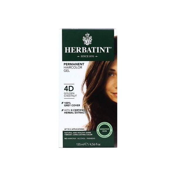 Herbatint Permanent Haircolor Gel, 4D Golden Chestnut, 4.56 Ounce
