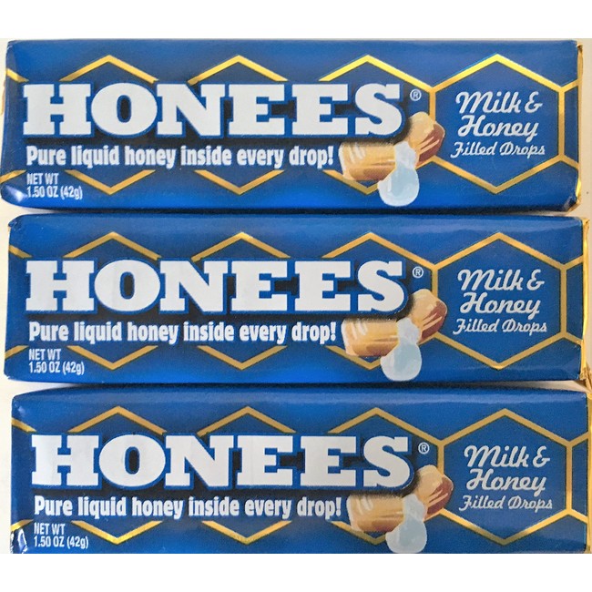 Honees All Natural Milk & Honey Flavor Honey Filled Drops 9 Count Bar (Pack of 3)