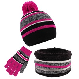 Zsedrut Kids Winter Hat Scarf Gloves Set Toddler Girls Boys Warm Knit Beanie Neck Warmer(Rose Red,3-8 Years)