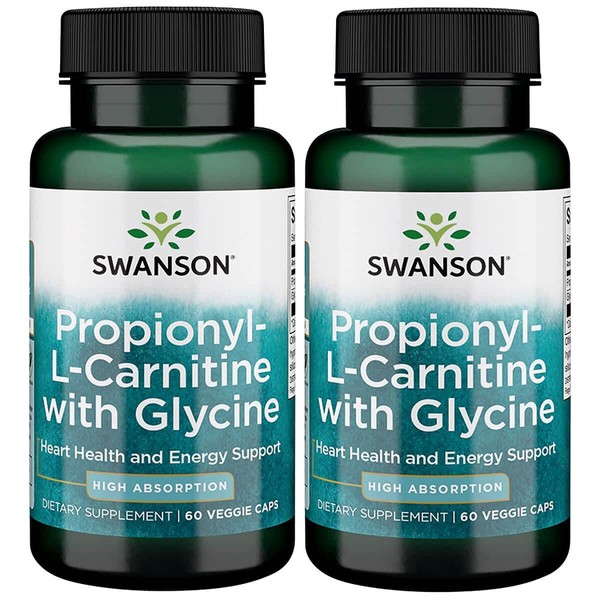Swanson Propionyl L-Carnitine with Glycine - Natural Supplement Promoting Heart Health & Energy Support - May Support Muscle Strength & Endurance - (60 Veggie Capsules) 2 Pack
