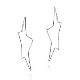 AeraVida Modern Star Loop Geometric Hoop 55mm .925 Sterling Silver Earrings | Elegant Geometric Jewelry for Women