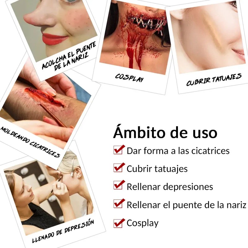 Kit Maquillaje Cera Sangre Halloween Heridas Efecto Disfraz