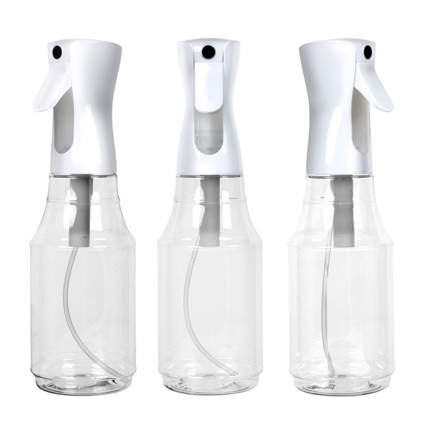 Houseables Continuous Spray Water Bottle, Hair Mist Sprayer, White, 24 Oz, 3 Pack, 10", Ultra Fine, Solvent & BPA Free Clear Plastic, Pressurized Mister, With Pump, For Stylist, Salon, Barber