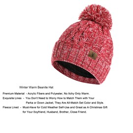 INSISMY Hat Scarf Gloves Set Winter Soft Warm Fur Lined Bobble Hat Long Scarf with Tassel and Touchscreen Gloves Set 3-Piece Melange Knitted Women Unisex, rose red