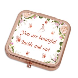 Ximruyuv Small Compact Mirror, Rosegold Square 2.8”×2.8” DropRubber Style Double Sided Mini Magnifying 1X/2X Mirror for Purse Can be Used as Gifts for Woman (Current02)