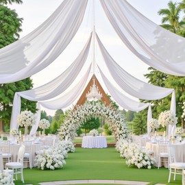 10ft×10ft White Ceiling Drapes for Weddings Events Wrinkle-Free Polyester Ceiling Backdrop for Ten Canopy Church Stage Bedroom Decor 2 Panels 5×10ft