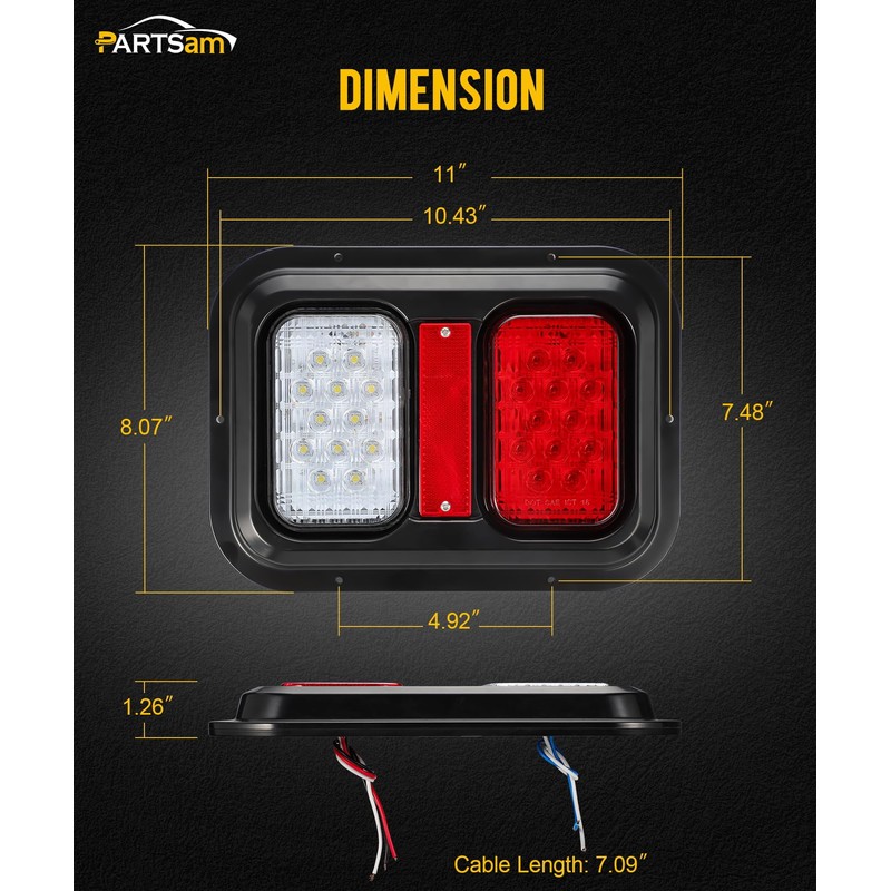 Partsam 2 Rectangle Double Led Trailer Tail Lights 24 LEDs