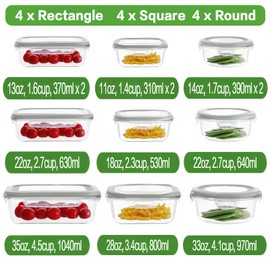 HOMBERKING 24pc Glass Food Storage Containers with Lids, Glass Meal Prep Containers, Airtight Bento Boxes, BPA Free & Leak Proof, Pantry Kitchen Storage(12 lids & 12 Containers) - Gray