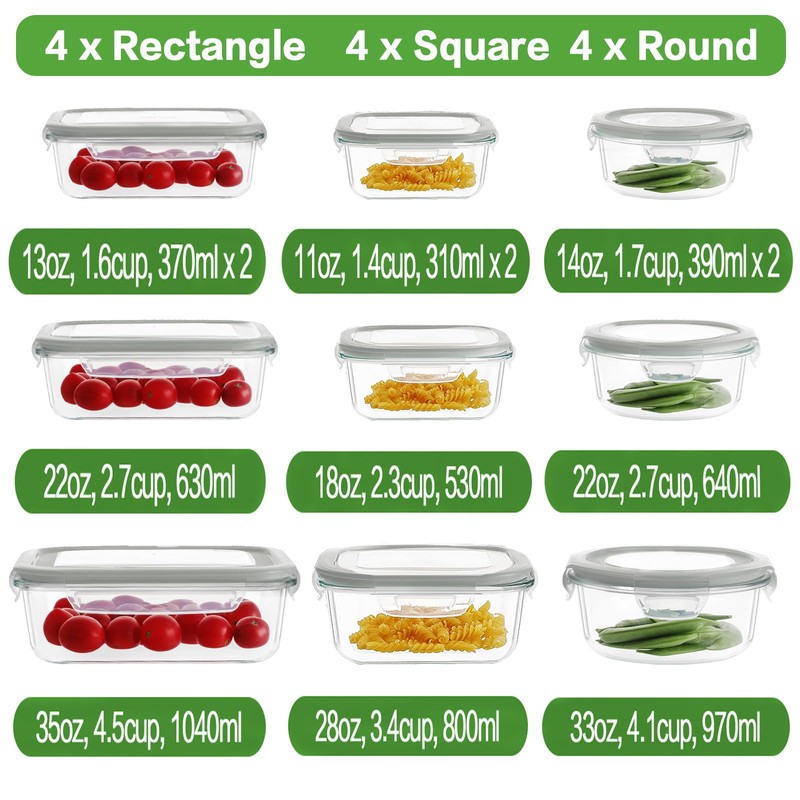 HOMBERKING 24pc Glass Food Storage Containers with Lids, Glass Meal