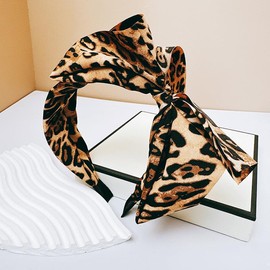 NYRWFQXG Leopard Bow Headbands for Women Girls Large Hair Bows Headband Bowknot Head Bands Knotted Bow Hairbands with Bows Head Piece Bowknot Hair Accessories Leopard Print Headbands
