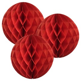 Paper Honeycomb Balls (Pack of 3) Christmas Tree Decorations Birthday Wedding Baby Shower (4" (10cm), Red)