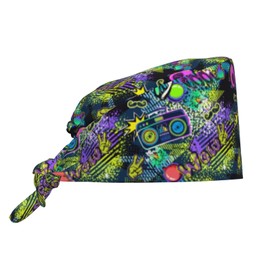Vintage 80s 90s Print? Breathable Scrub Hat for Nurses & Doctors Adjustable Working Cap with Moisture-Wicking Fabric