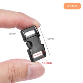 CooBigo - Paquete de 5 hebillas de liberación lateral de metal de 3/8 pulgadas, hebilla de paracaídas, cierre de clip para correa de piel, collares de perro, arnés, cinturón, mochila, bolso, color negro pistola (diámetro interior: 10,8 mm)