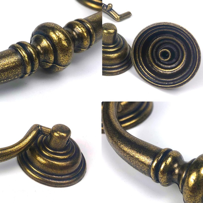 HOUSEHOOK 4 PCS Antique Brass Metal Drop Bail Pulls, 4-1/4"