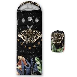 CVHOUSE Sun and Moon Death Moth Camping Sleeping Bags,3 Season Warm & Cool Weather,Lightweight,Waterproof Sleeping Bags for Adults & Kids,Traveling,and Outdoors,Camping Gear Equipment,31x90inch