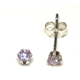 Arranview Jewellery Sterling Silver 3 mm CZ Stud Earrings Lavander Coloured