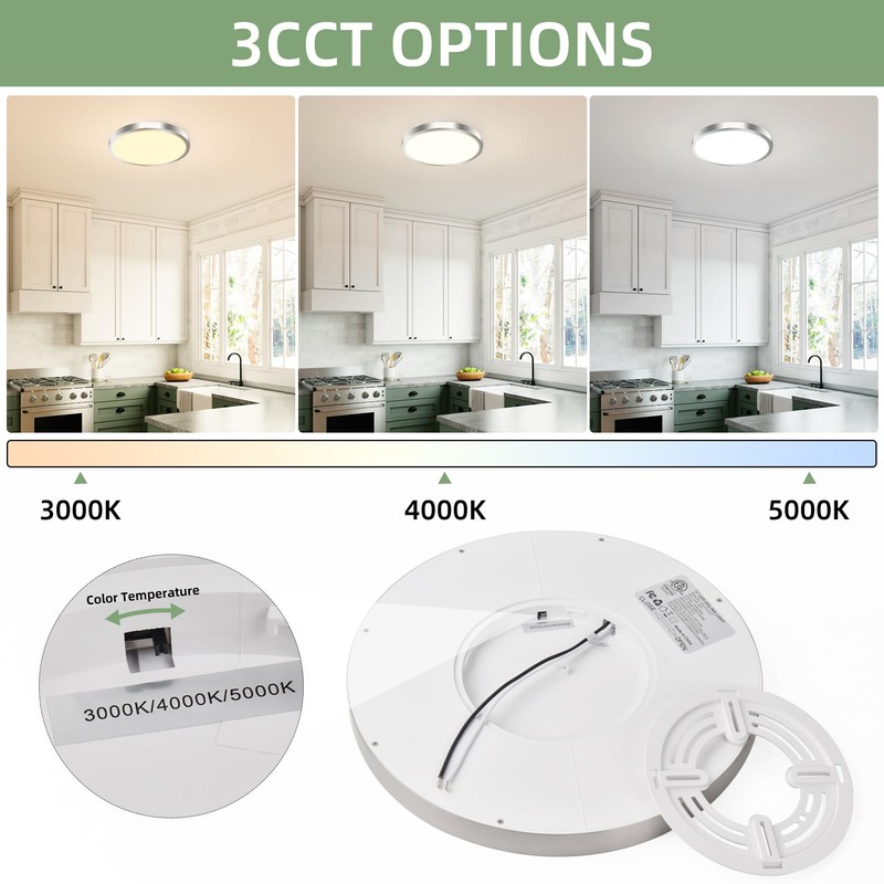 hykolity 12 Inch Selectable CCT LED Round Flat Panel Light,