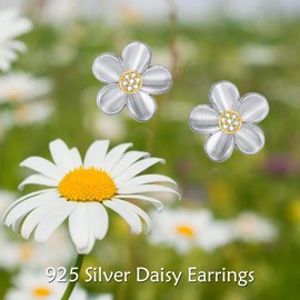 POPLYKE Daisy Earrings Sunflower Earrings 925 Sterling Silver Flower Stud Earrings Daisy Jewellery, Sterling Silver, Cubic Zirconia