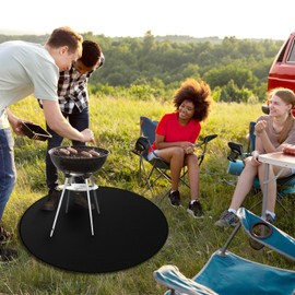 Round Fireproof Mat, 120 cm / 48 inches BBQ Heat Protection Mat, Reusable, Large Grill Mat for Gas Grill, Floor, Outdoor, Patio, Deck, Lawn, Camping, Foldable Patio Accessories