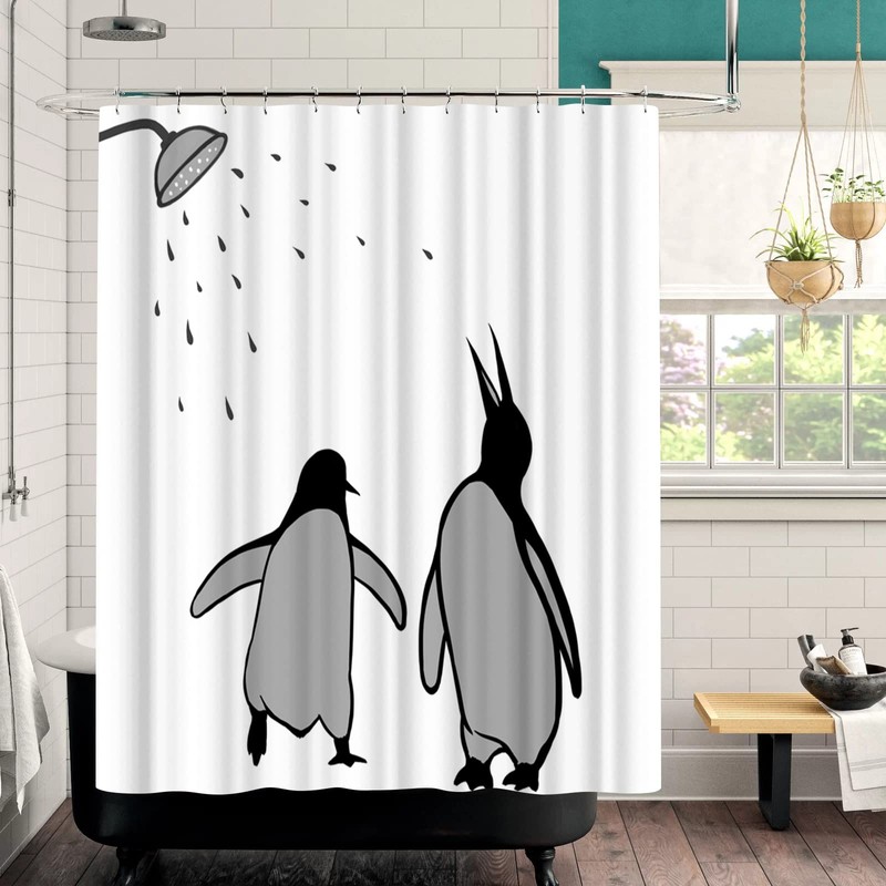 FuShvre Black and White Animal Shower Curtain Abstract Silhouette Penguin