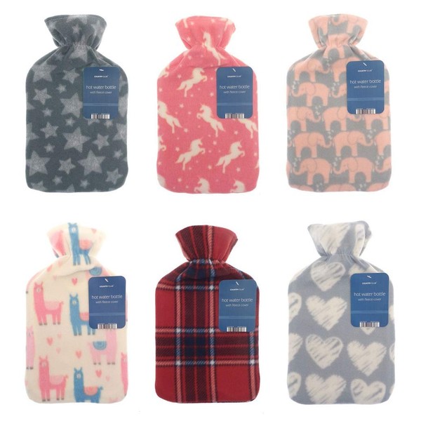 Cosy Hot Water Bottle with Fleece Cover Assorted Designs Country Club (1 x Random Shipped)