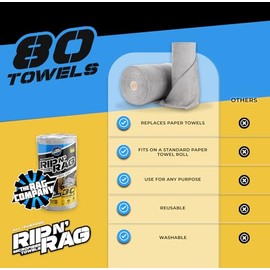 The Rag Company - Rip N' Rag - Toallas de microfibra reutilizables multiusos para el hogar, oficina, cochera, RV y más, rollo de 80 unidades, mezcla p