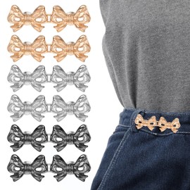 6 Set Pants Waist Tightener Bow Buttons Pins for Loose Jeans, No Sewing Waist Tightener for Pant Women, Pants Clips to Tighten Waists for Clothing Dresses Skirts