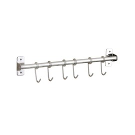 eForwish 304 Stainless Steel Kitchen Rail Pot Pan Lid Holder Rack with 6 Hooks Hangers Wall Mounted 15.5"