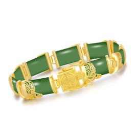 HPQQ Green Jade Bracelet for Women 18k Gold Plated Sterling Silver Jade Jewelry Fortune Good Luck Green Gemstone Bangle Bracelet Birthday Christmas Gifts for Mom Wife Grandma