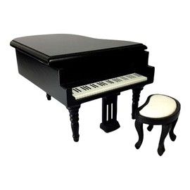 Melody Jane Dolls House Grand Piano & Bench Miniature 1:12 Scale Music Room Furniture Black