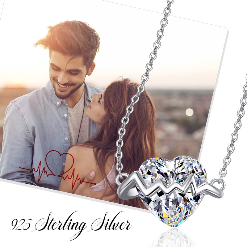 REDSUN Heart Necklace 925 Sterling Silver Cubic Zirconia Necklace Heart