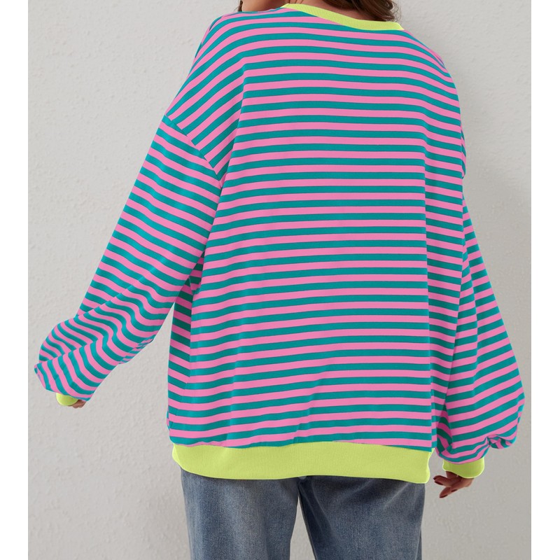 DUOEASE Pullover Women's Striped Oversize Pullover Long Sleeve Autumn Crew