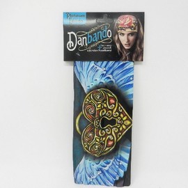 Danbando Headband Head Wrap Bandanna Blue Heart Wings Locked in Love Rhinestones 4 Way Spandex Stretch Sweatband