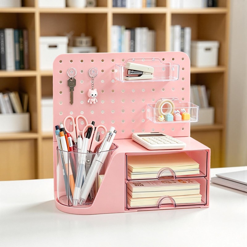 ZZFENGKR Desk Organizer with 360° Rotating Pen Holder, 5 Slots,
