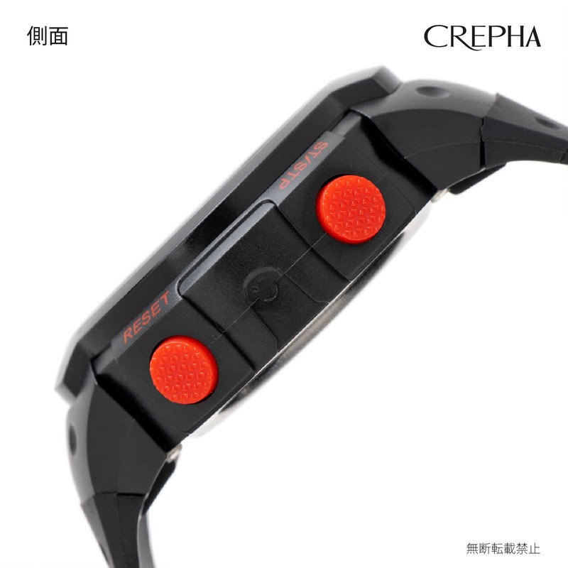 Clefer TS-D153-RD Digital Men's Waterproof Stopwatch with Urethane Strap, Black,