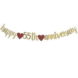 Happy 55TH Anniversary Banner Sign Gold Paper Glitter Party Decorations for 55TH Wedding Anniversary Party Supplies Letters Gold QWLQIAO