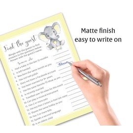 Gender Neutral Baby Shower Game, FIND THE GUEST Baby Shower Game — Pack of 25 — Icebreaker Baby Shower Party Game, Guess Who Came to the party Game, YELLOW Elephant Baby Shower Quiz Game SKU G521-FTG