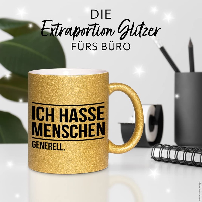 glitzertassen.de® | Ich hasse Menschen | Tasse mit Glitzer |