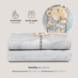 Newborn Baby Sleeping Bag 3-in-1 Swaddle Blanket with Hood - "Osito Nube Grey" · Toddler Warm Thick Pram Sleeping Bag Soft Knitted Blanket · 80 x 90 cm · INTERBABY