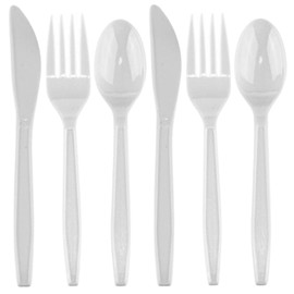 Basic Cutlery Collection, Sapphire Settings Clear Cutlery Combo Box - Includes: 180 Clear Forks,120 Clear Spoons, 60 Clear Knives (360 Pcs.) - Perfect for Parties, Weddings. Events, & More