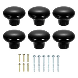 uxcell 6Pcs Ceramic Cabinet Knobs, 32mm/1.26" Mushroom Round Shaped Drawer Knobs Dresser Knob Pulls Handle with Screws for Wardrobes Bedroom Furniture Closet Cupboard, Black