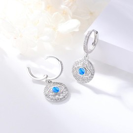 Evil Eye Earrings 925 Sterling Silver Dangle Hoop Earrings Hypoallergenic Evil Eye Jewelry Turkish Evil Eye Earrings for Women Protection Amulet Third Eye Earrings Gift, Medium, Sterling Silver, Cubic