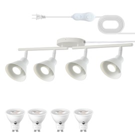 vivihobb 4 Light Plug in Track Lighting Kit,Modern Plug in Ceiling Light Fixture,16.4ft Cord,Timer & Dimming Switch,4 Way Ceiling Spot Lighting,Flexibly Rotatable Light Head (White)