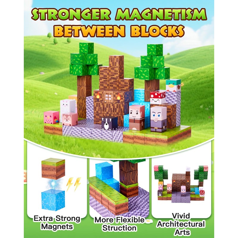 Gleamkid 126PCS Magnetic Building Blocks: Forest Castle Magnetic Blocks Building