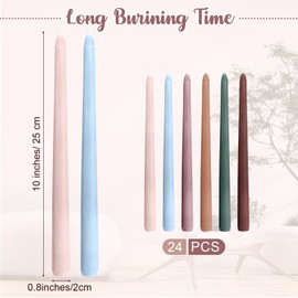 Nuanchu 24 Pcs Taper Candles 10 Inch (H) Dripless Tapered Smokeless Long Tall Unscented Dinner Candle for Household Wedding Party Home Decor Candlesticks, Long Burning (Morandi Colors)