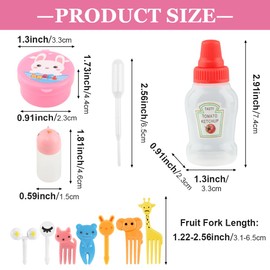 NINEFOX 55 Pcs Lunch Bento Box Accessories, Including Mini Condiment Squeeze Bottle, Salad Dressing Condiment Box, Fruit Fork, Dropper, for Bento Camping Office Accessories