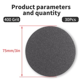 Skweawert 30 Pcs 3 Inch 400 Grits No Hole Hook and Loop Sanding Discs, Silicon Carbide Wet Dry Flocking Sandpaper for Random Orbital Sander, Wood, Car, Metal, Plastic, Paint Polishing